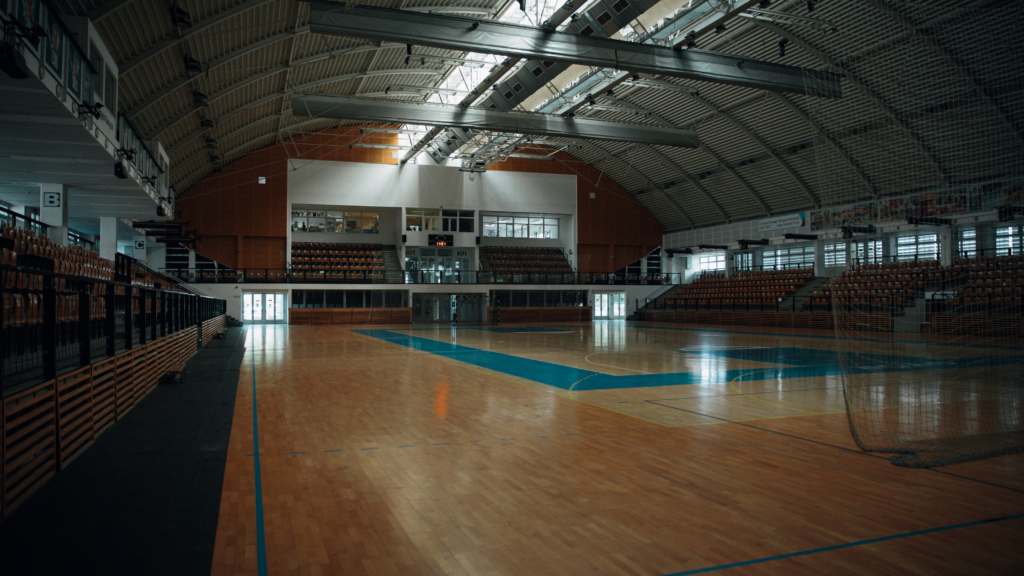 a gym used for various sports with protections
