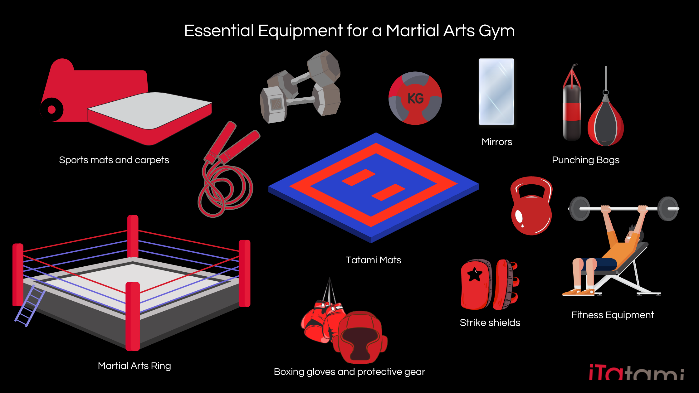 infographic Essential equipment for a martial arts gym