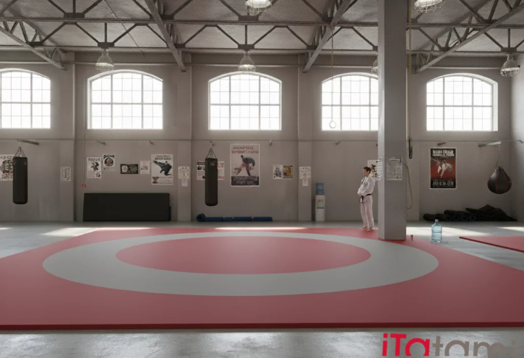 Rendu pour le DOJO TREVESO qui ouvre une deuxième succursale à Villorba, tapis de lutte de 12x12 mètres